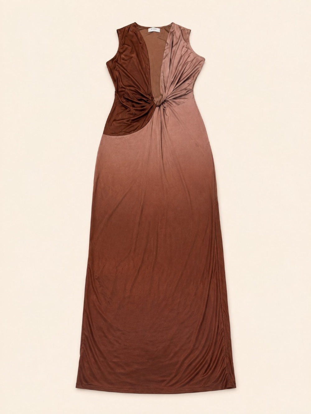 MESHKI Stella Draped Slinky Maxi Dress Mocha Ombre S - Picture 2 of 12